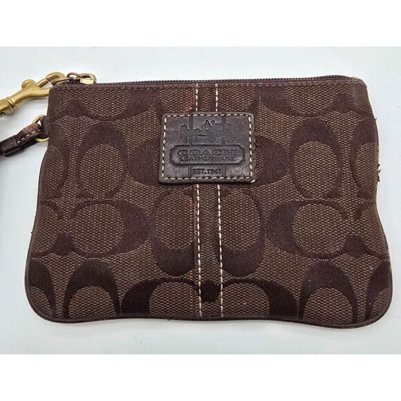 Coach Signature Wristlet Brown & Tan Canvas With Plaid Lining - Picture 2 of 5